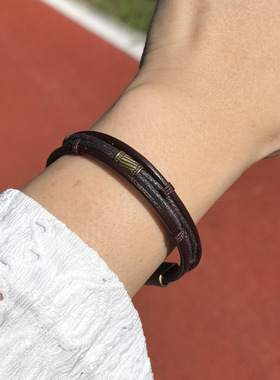 一件细窄百搭男士编织手环搭扣做旧设计感学生手链民族风百搭