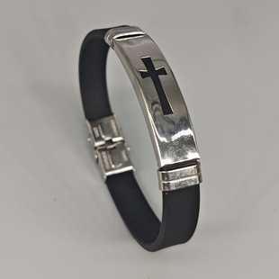 欧美潮男不锈钢十字架手链男小众文艺个性创意硅胶手镯细手环