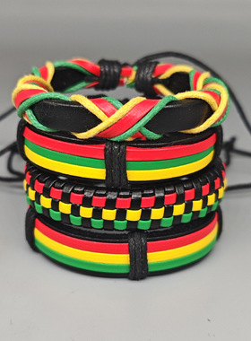 跨境网红波西米亚风手链红黄蓝嘻哈时尚休闲手环编织四件套装朋克