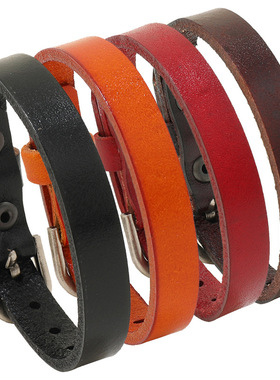 庞克新款简约复古多色可调节牛皮手链欧美时尚流行饰品男士手镯