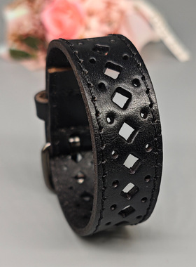 复古镂空黑色手环个性文艺牛皮小众流行日韩民族风学生手链情侣款