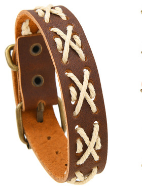 欧美新款饰品简约手工编织复古牛皮手链时尚百搭朋克风男女手腕带