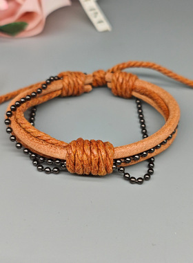 新款网红复古编织牛皮手链简约男女饰品手绳抽绳可调文艺个性手环