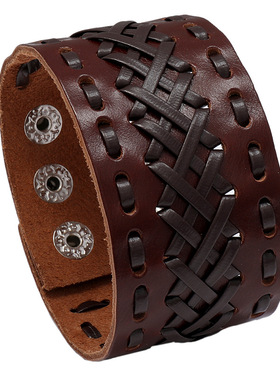 复古编织牛皮手链欧美跨境新款朋克饰品个性男士宽皮手环