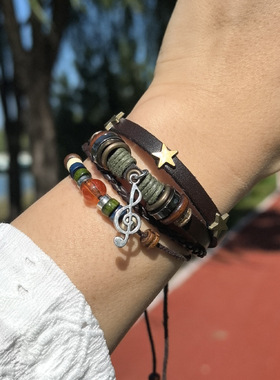 学生版音乐节符号派对手环编织可调节民族风简约时尚百搭情侣