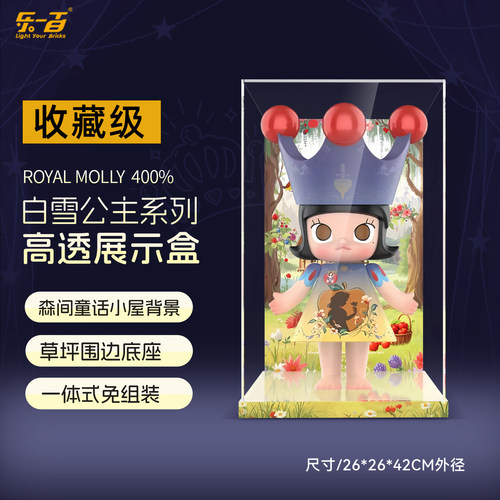 适用泡泡玛特1000%MOLLY白雪公主展示盒400%童心公主亚克力防尘罩