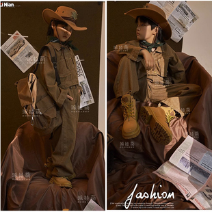 西部牛仔套装影楼主题拍摄服装道具男童拍照衣服帽子儿童摄影服装