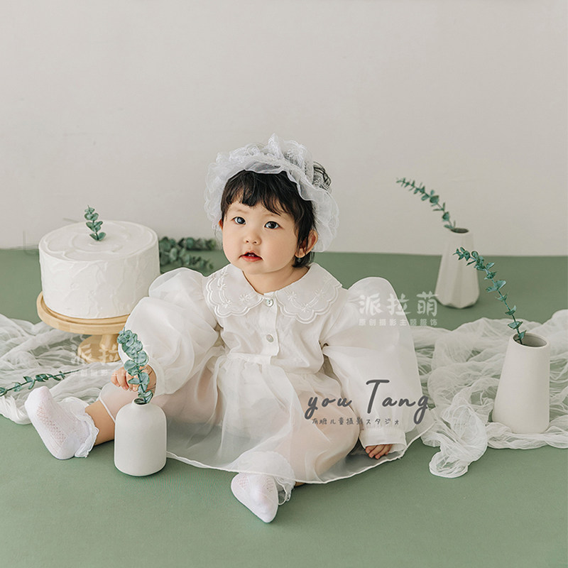 森系绿色生日派对主题宝宝百天照婴儿一周岁摄影服装儿童写真照