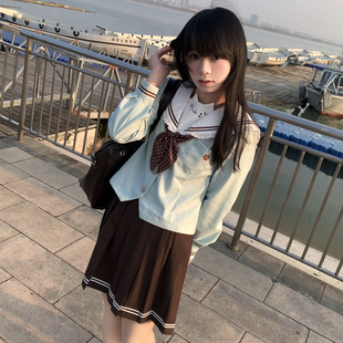 失落小狗/零度句号原创秋冬新款薄荷绿长袖薄巧水手服套装学院风