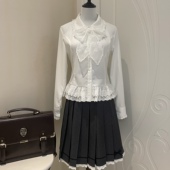 上衣波点裙套装 学院风花边衬衫 女 零度句号原创格蕾系长袖 雾月诗
