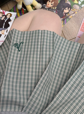 初芽/零度句号原创正版灰绿格jk制服校供感格裙日系学院风半身裙