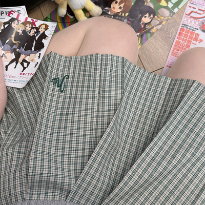 零度句号原创初芽灰绿格裙