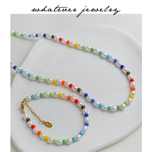 whatever彩虹甜美串珠项链手链女