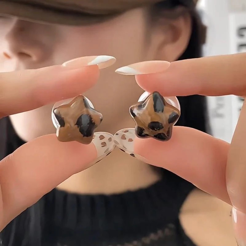 秋冬新款美拉德豹纹五角星星耳钉前后两戴耳环2025年新款爆款耳饰,饰品/流行首饰/时尚饰品新,耳环,淘宝优惠券,粉丝福利购,淘宝优惠卷