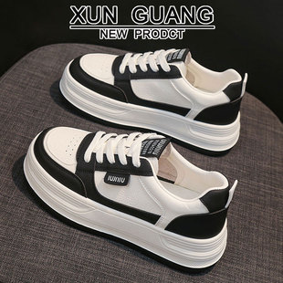 真皮厚底小白鞋子女鞋2025秋季爆款女百搭休闲增高不累脚板鞋女款