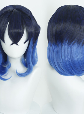 豆蔻 鬼灭之刃 嘴平伊之助 cos黑蓝渐变假发中长发动漫假发D799