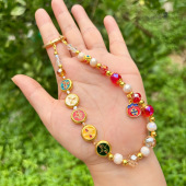 金属五路财神手机链中国风手机挂绳挂链挂饰结实耐用串珠吊坠水晶