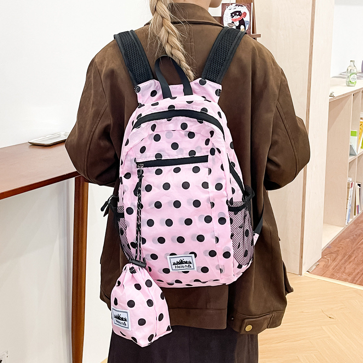 跨境可爱百搭糖果色波点大容量初高中学生书包1-6年级女双肩背包