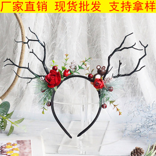 森女树枝鹿角发箍小鸟蝴蝶头饰圣诞节儿童成人游乐园晚会头箍