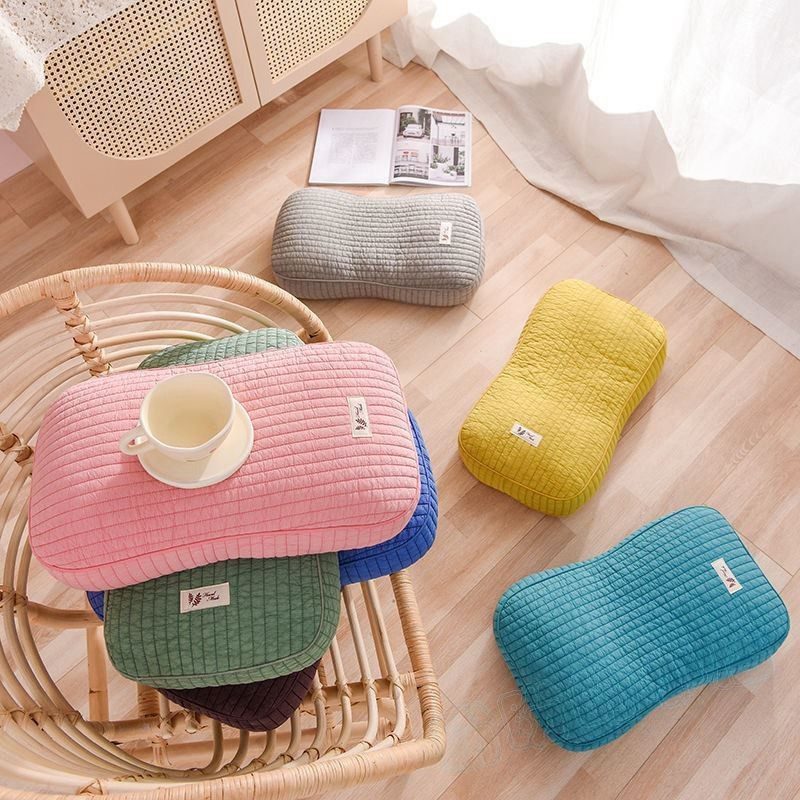 荞麦枕头砂洗全棉加厚枕套小米壳软枕芯透气高枕韩版圆边护颈椎枕