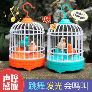 学说话鸟笼玩具充电版声控感应灯光音乐唱歌互动小鸟笼子地摊
