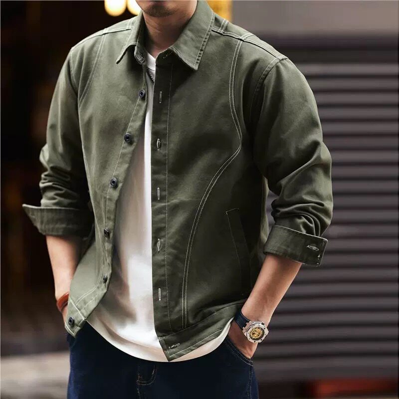 格蓝鹿美式复古高级感辑明线牛仔夹克男春秋新款宽松休闲工装外套