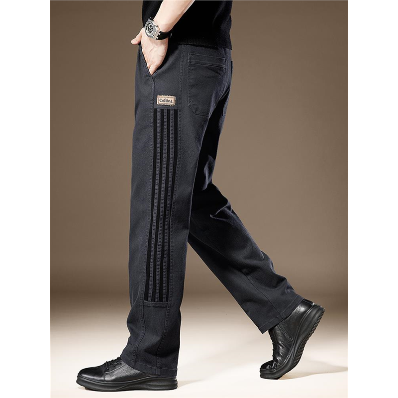 高端美式高街侧条纹休闲裤男秋季加绒垂感阔腿宽松直筒拖地裤子男