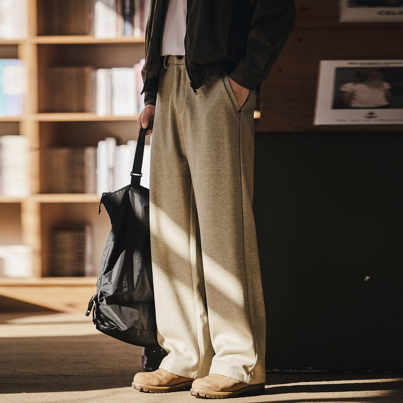 格蓝鹿高级感垂坠感老钱风休闲裤男士2025秋冬款宽松直筒运动卫裤