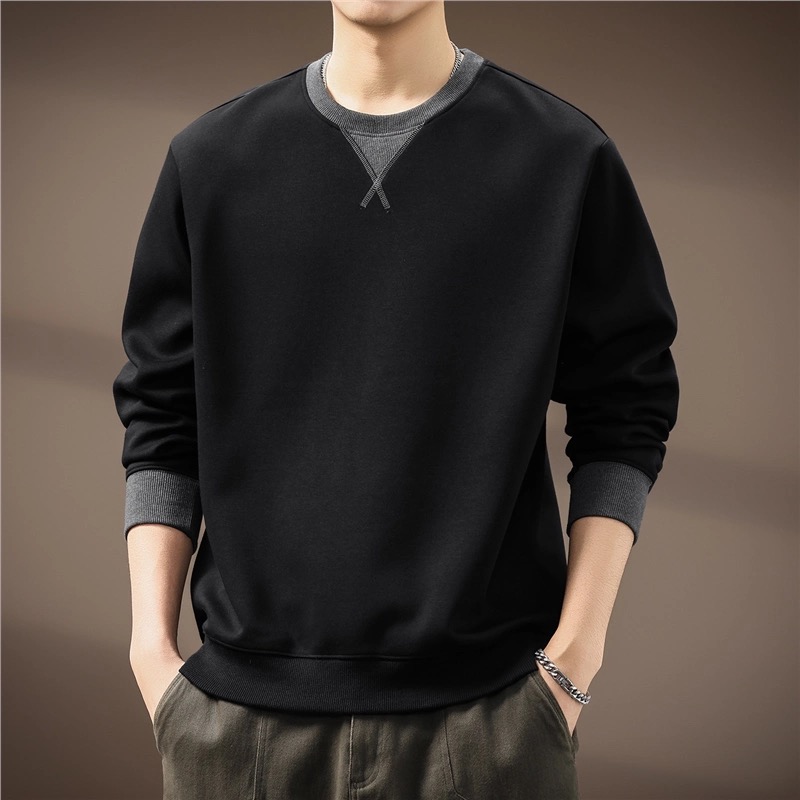高端300g复古重磅撞色卫衣男士2025秋季新款长袖圆领套头男装上衣