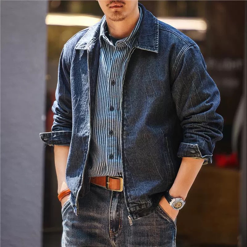 美式复古高定艺术提花肌理牛仔夹克男秋季新款宽松猎装外套