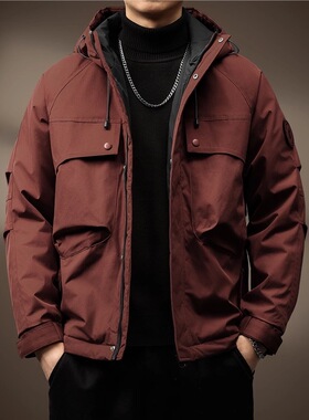 高端美式户外工装冲锋衣外套男士冬季加棉加厚防风夹克休闲棉服男