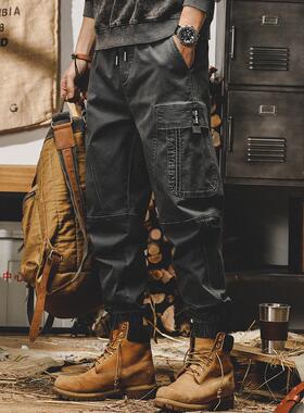 美式复古工装裤子男春秋2025新款宽松直筒潮牌束脚秋季男士休闲裤