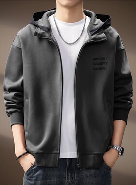 高端美式480g重磅连帽夹克男秋季新款潮流字母印花宽松卫衣外套男