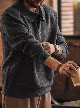 格蓝鹿高端2025秋冬季老钱风POLO领毛衣男潮牌中性风保暖针织上衣