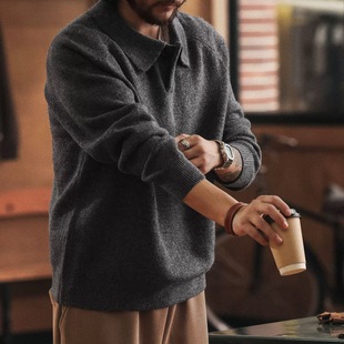 格蓝鹿高端2025秋冬季老钱风POLO领毛衣男潮牌中性风保暖针织上衣