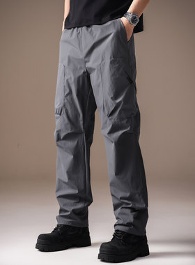 高端美式户外防水冲锋裤男秋冬加绒工装运动伐木直筒休闲羽绒裤男