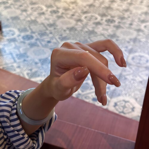 甄嬛裸色冰透华妃同款纯色裸色美甲贴片手工穿戴甲中长假指甲可拆