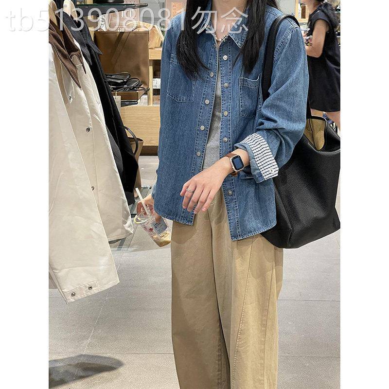 港风水洗蓝色牛仔衬衫女夏季2025新款长袖慵懒风时髦休闲开衫上衣