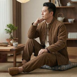 高端可外穿家居服男款秋冬款冬季纯棉加绒加厚保暖新中式睡衣套装