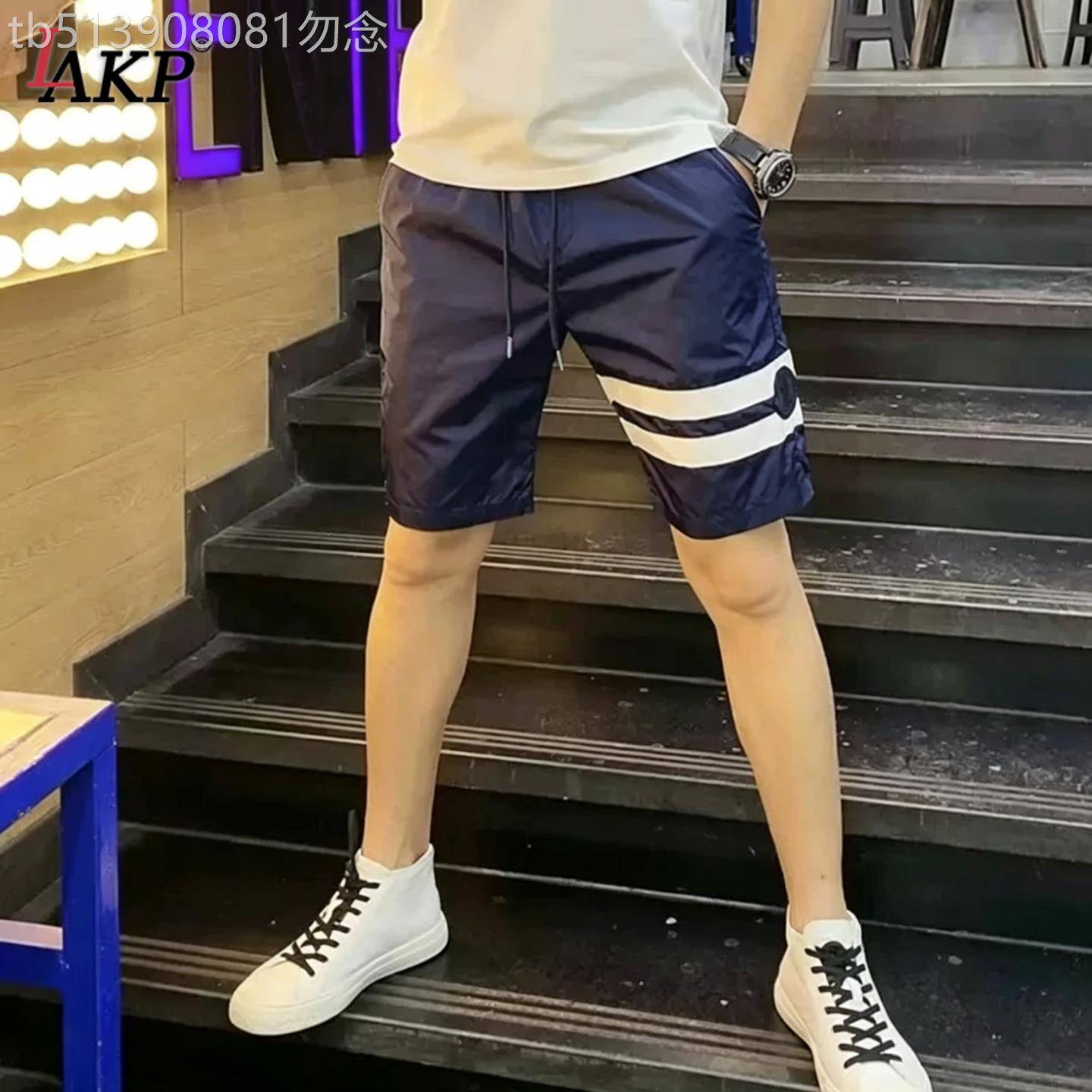 高端休闲短裤男士2026新款夏季薄款外穿沙滩裤运动条纹五分裤男款