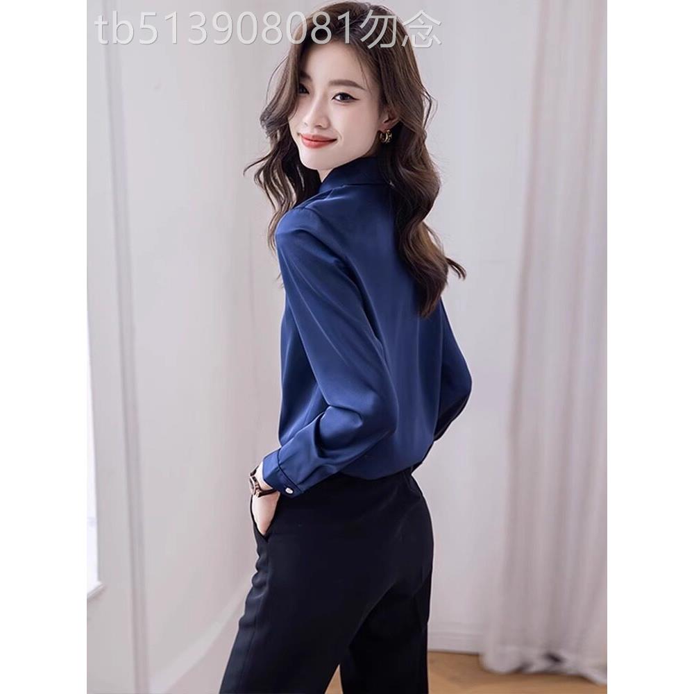 黑色职业真丝衬衫女长袖春秋新款高级感工作服缎面衬衣套装职业装