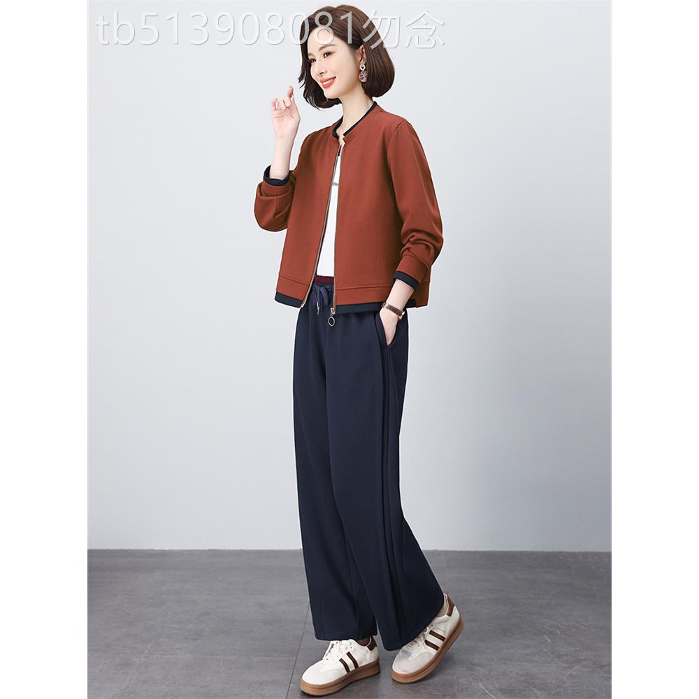 潮牌休闲运动套装女春秋2025年新款中年妈妈时尚减龄阔腿裤两件套