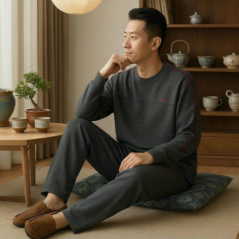 高端品牌可外穿家居服男士春秋款秋季纯棉长袖时尚休闲风睡衣裤套