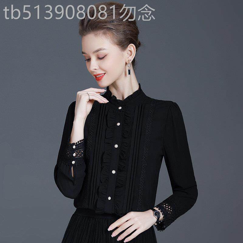 雪纺立领衬衫女春秋季2026年新款大码胖mm修身木耳边百搭休闲衬衣