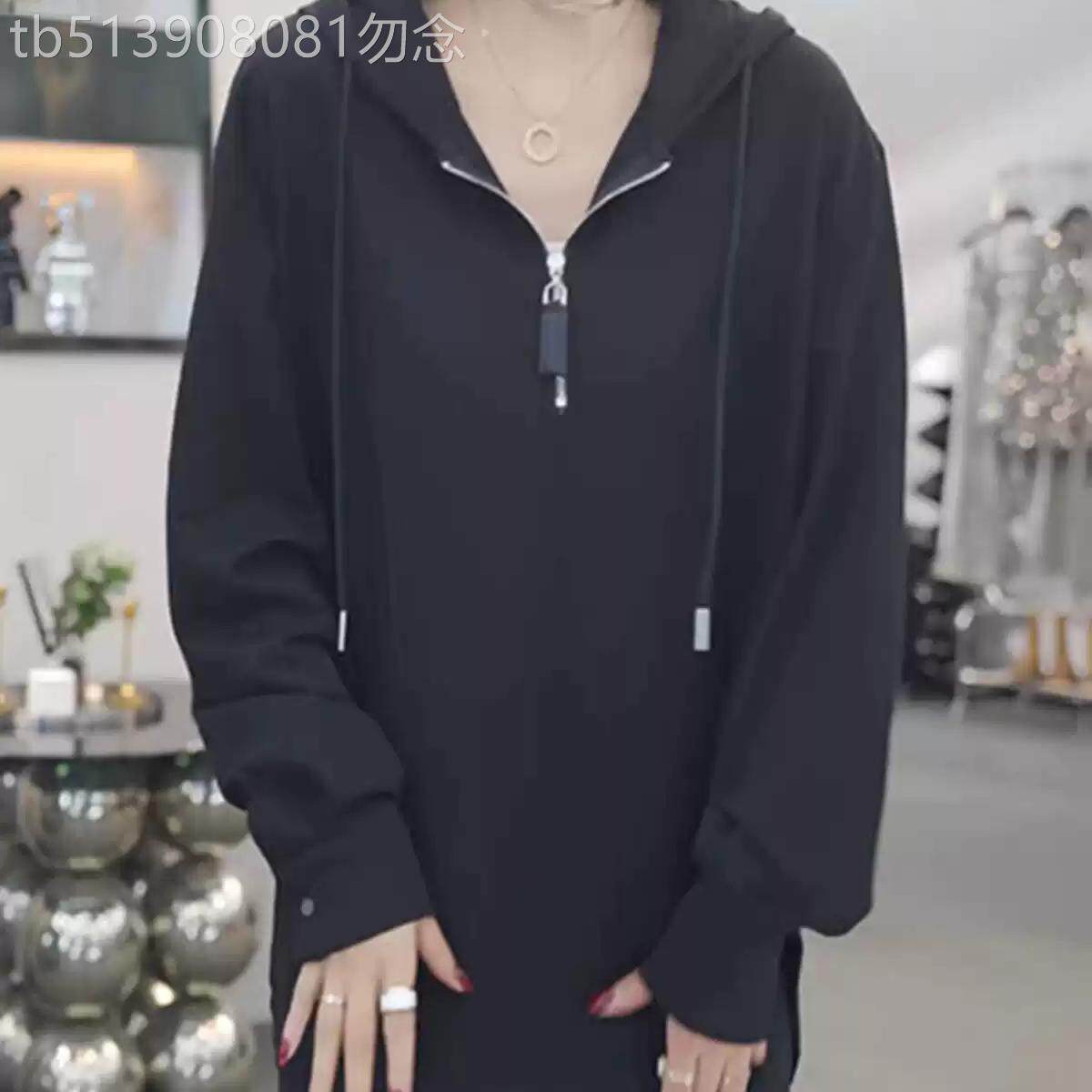 白色半拉链连帽运动衫女士春秋新款大尺码胖mm爆款中长版宽松长袖
