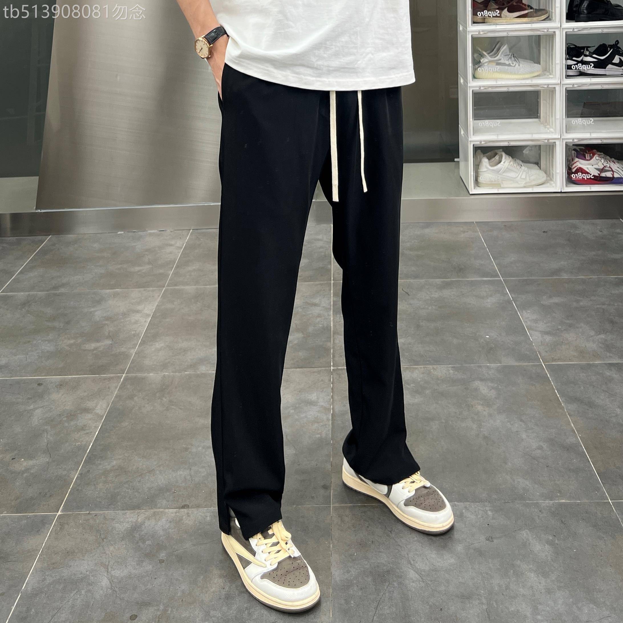 休闲裤男款夏季潮牌宽松垂感西裤男士韩版潮流百搭直筒开叉长裤子