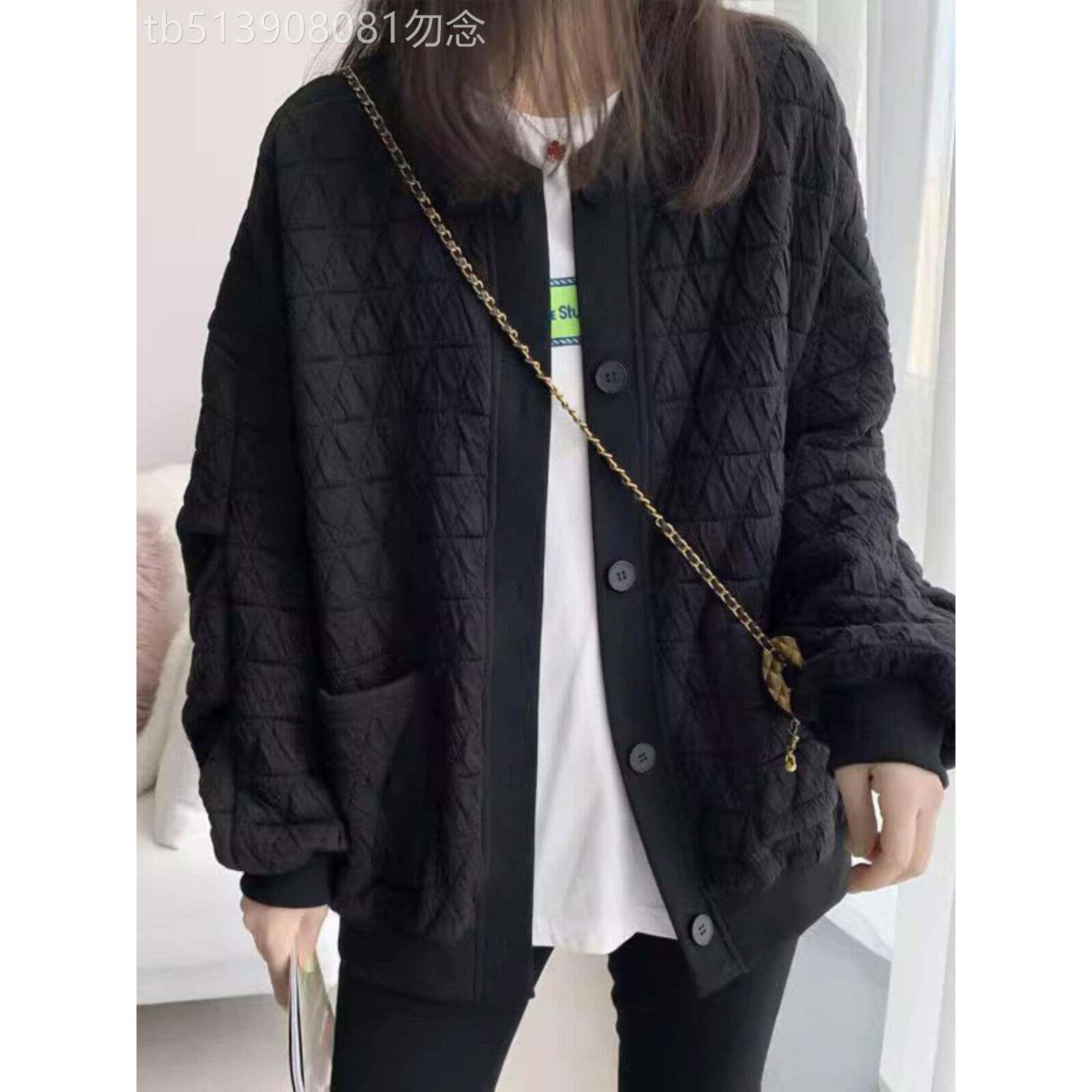 黑色棒球制服夹克女子秋季服装2025新大尺寸上衣休闲百搭长袖开衫