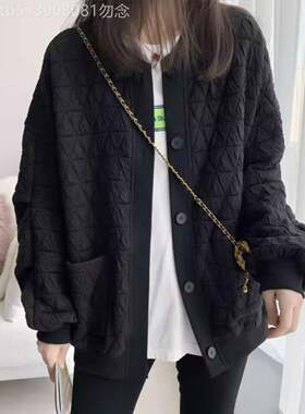 黑色棒球制服夹克女子秋季服装2025新大尺寸上衣休闲百搭长袖开衫
