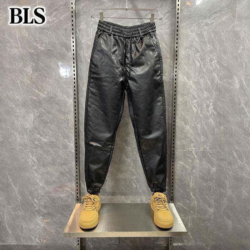 高端加绒加厚长毛绒保暖皮裤男士2025新款宽松束脚休闲裤男款长裤