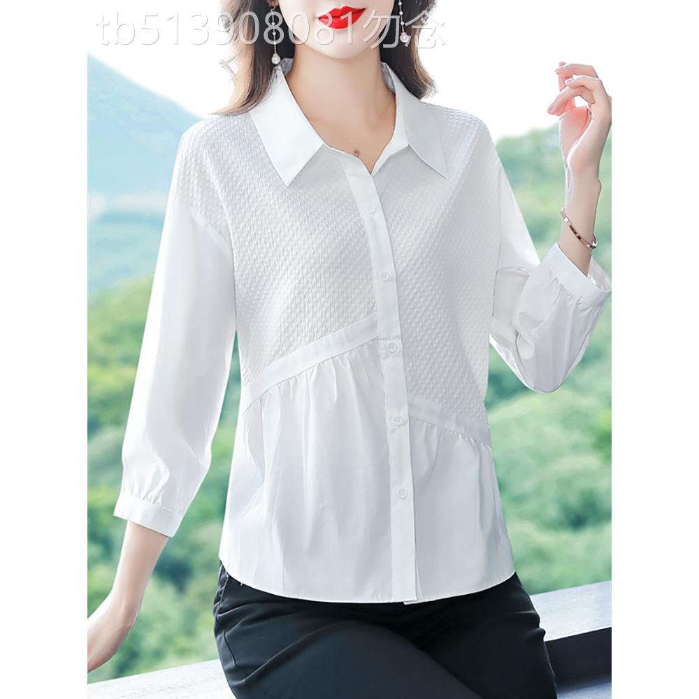 潮牌CVY衬衫女2025春秋新款减龄显瘦时尚洋气休闲白色七分袖上衣图片